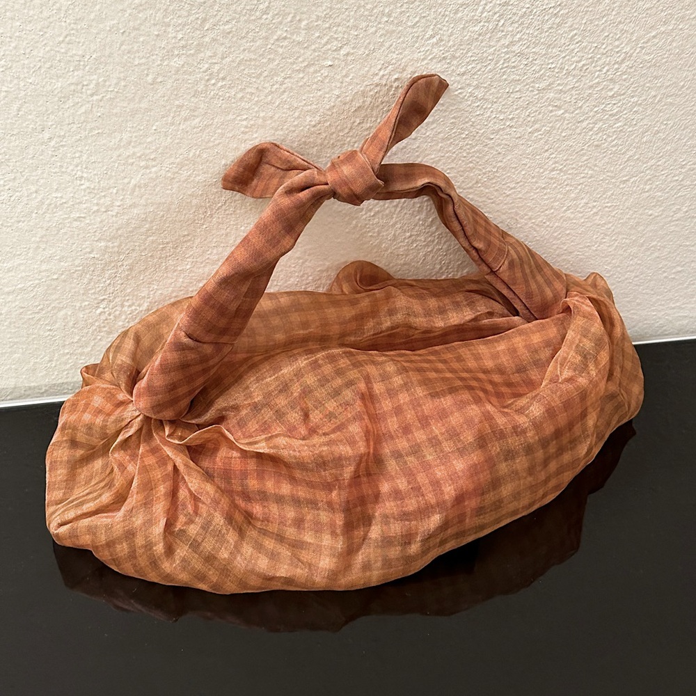 Small brown gingham pouch purse